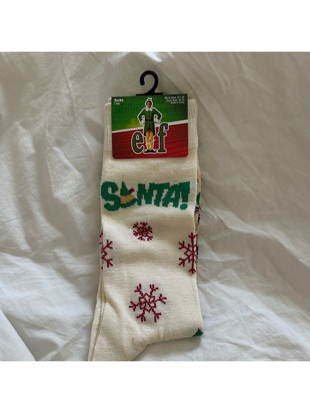 ELF Festive White and Green Socks